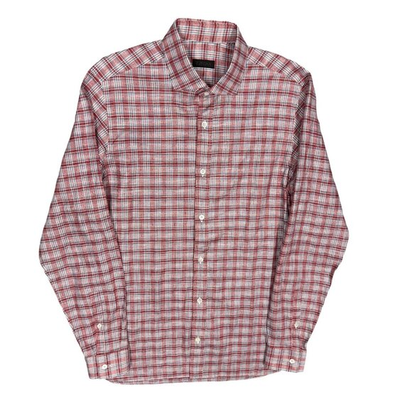 Ermenegildo Zegna Cotton Linen Dress Shirt Check Long Sleeve 15 1/2 Medium - Picture 1 of 11
